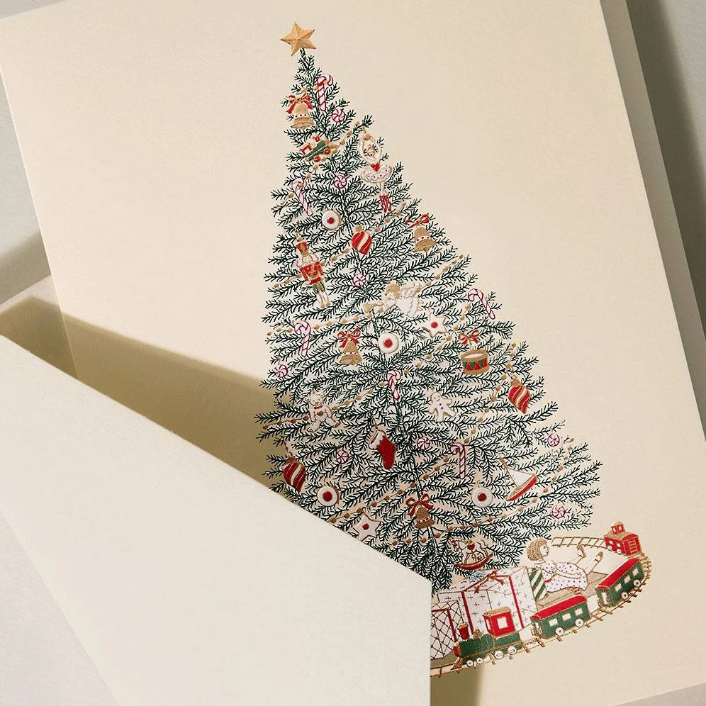 Crane & Co. Christmas Tree With Train Holiday Card Set - Image 3